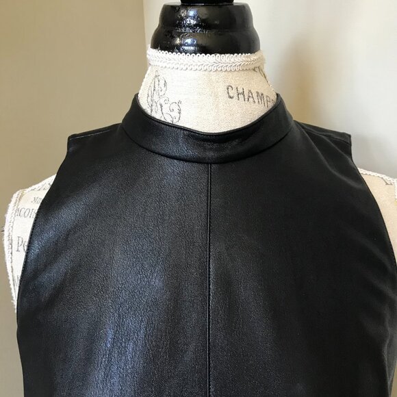 Amanda Uprichard Faux Leather Mini Dress Womens Medium Black Sleeveless Shift - Picture 4 of 13